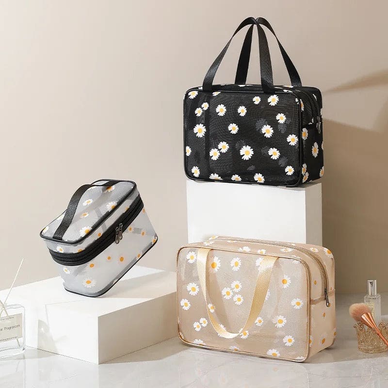 Set Of 2 Daisy Mesh Makeup Bag, Large Capacity Portable Travel Wash Bag, Cute Daisy Pattern Women Zipper Make Up Case, Multipurpose Hot Spring Mesh Bag, Wardrobe Suitcase Pouch Set Of 2 Daisy Mesh Makeup Bag, Large Capacity Portable Travel Wash Bag, Cute Daisy Pattern Women Zipper Make Up Case, Multipurpose Hot Spring Mesh Bag, Wardrobe Suitcase Pouch